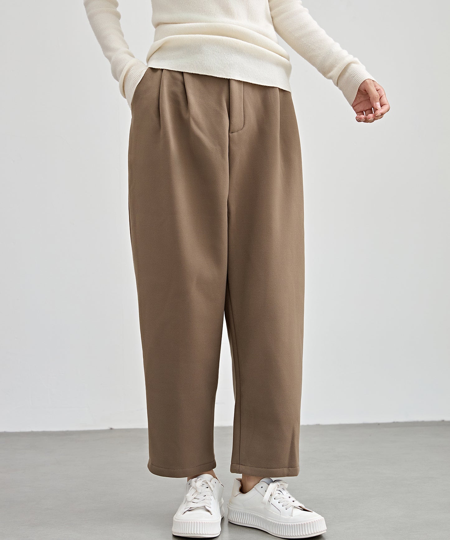 ハイウエスト タック テーパード クロップド パンツ 裏起毛