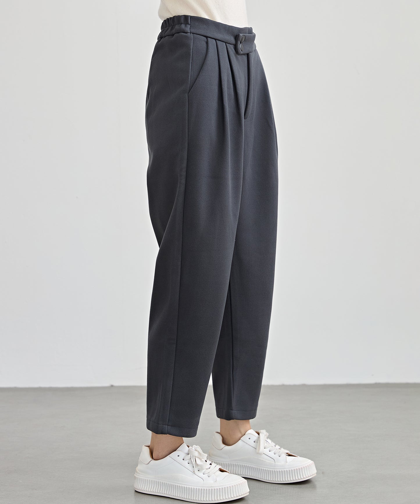 ハイウエスト タック テーパード クロップド パンツ 裏起毛