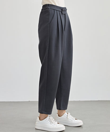 ハイウエスト タック テーパード クロップド パンツ 裏起毛