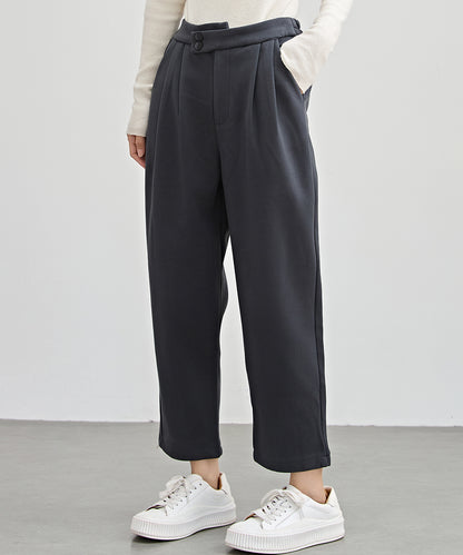 ハイウエスト タック テーパード クロップド パンツ 裏起毛