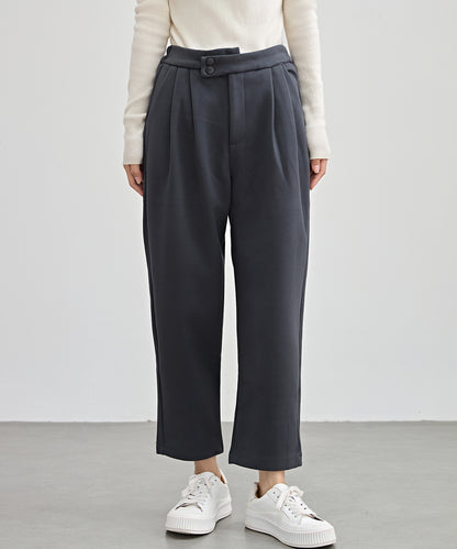 ハイウエスト タック テーパード クロップド パンツ 裏起毛