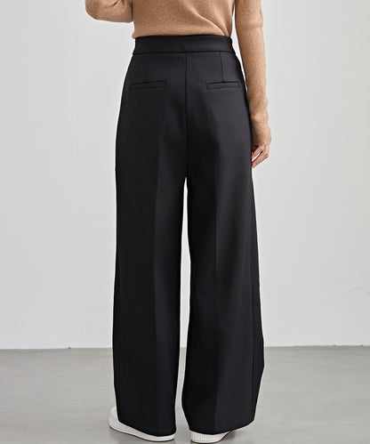 裏起毛 ハイウエスト センタープリーツ ワイド パンツ