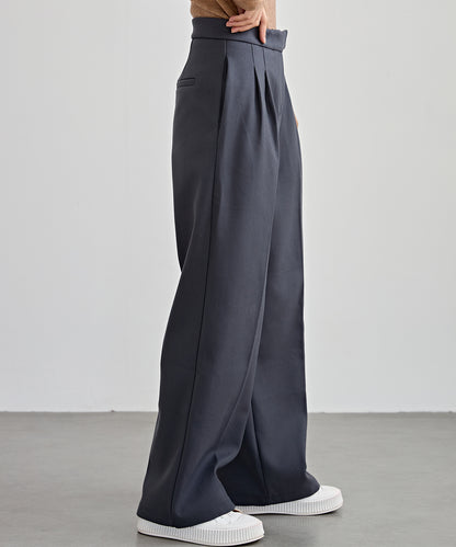 裏起毛 ハイウエスト センタープリーツ ワイド パンツ