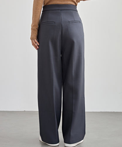 裏起毛 ハイウエスト センタープリーツ ワイド パンツ