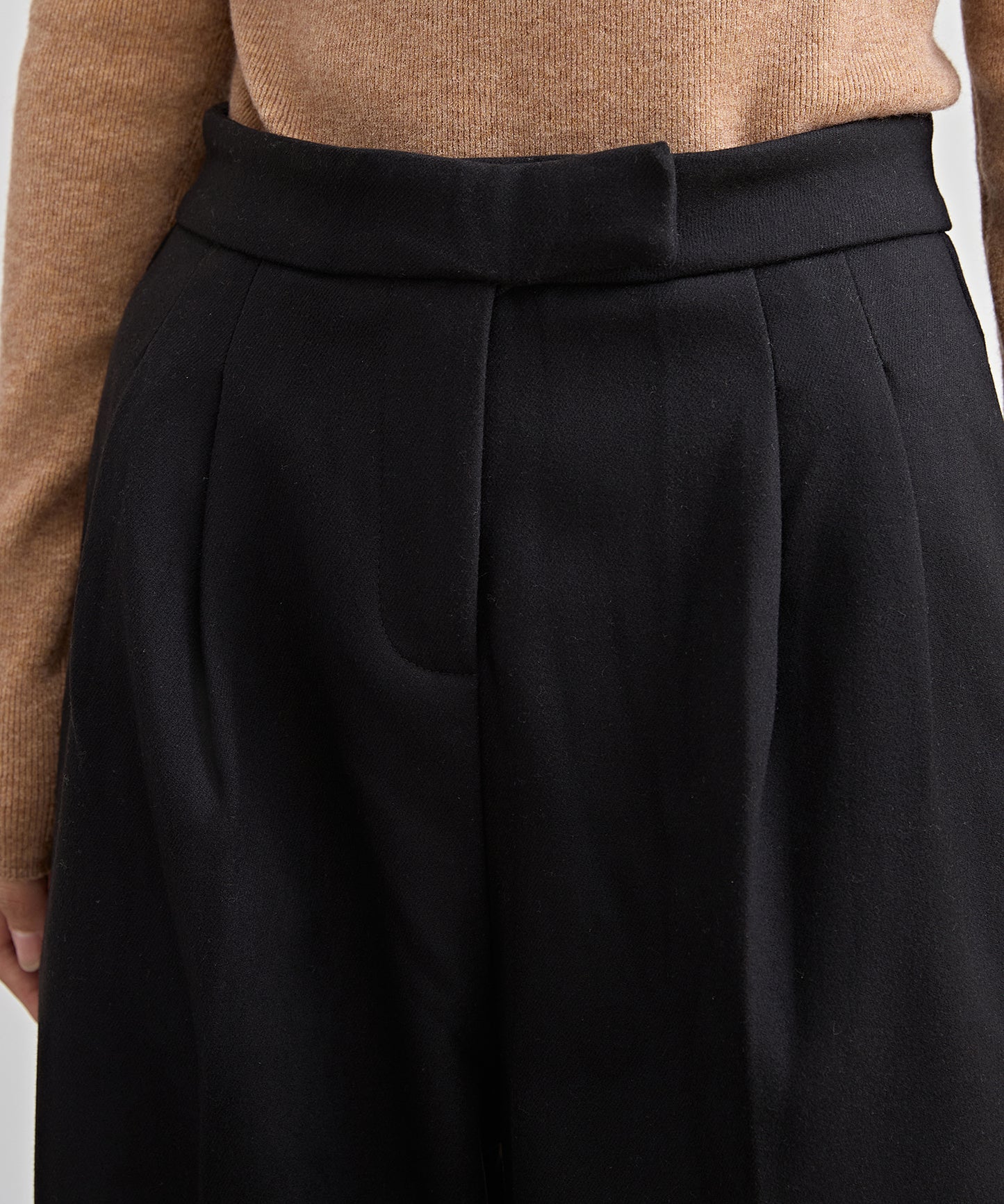 裏起毛 ハイウエスト センタープリーツ ワイド パンツ