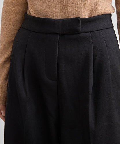 裏起毛 ハイウエスト センタープリーツ ワイド パンツ