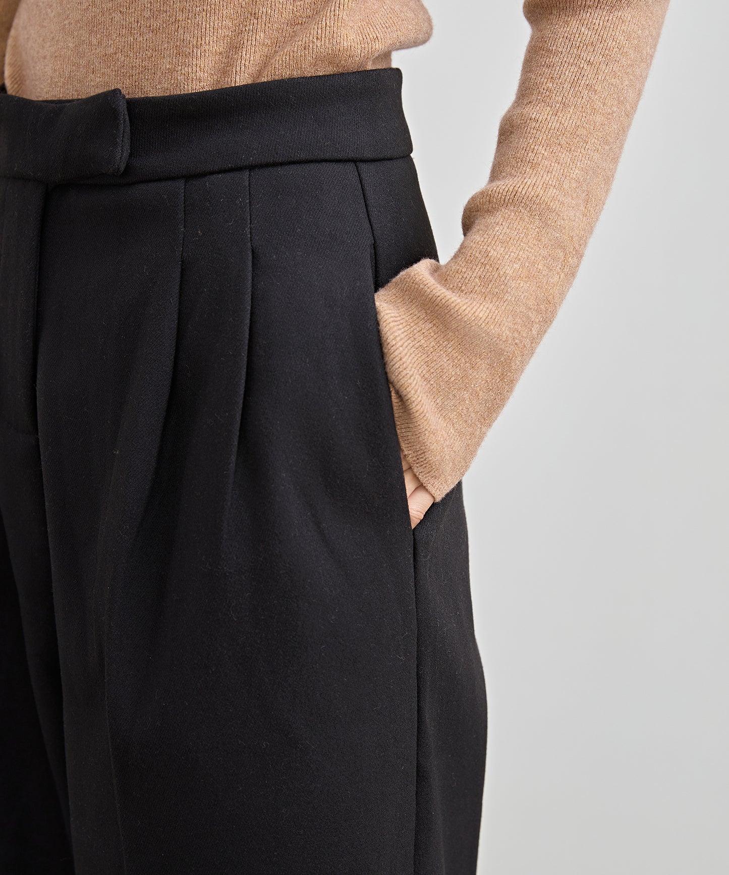 裏起毛 ハイウエスト センタープリーツ ワイド パンツ