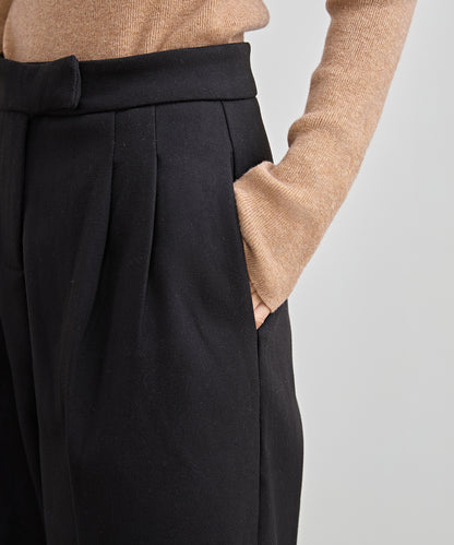 裏起毛 ハイウエスト センタープリーツ ワイド パンツ