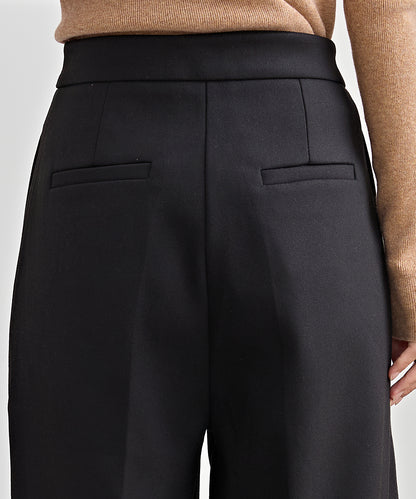 裏起毛 ハイウエスト センタープリーツ ワイド パンツ