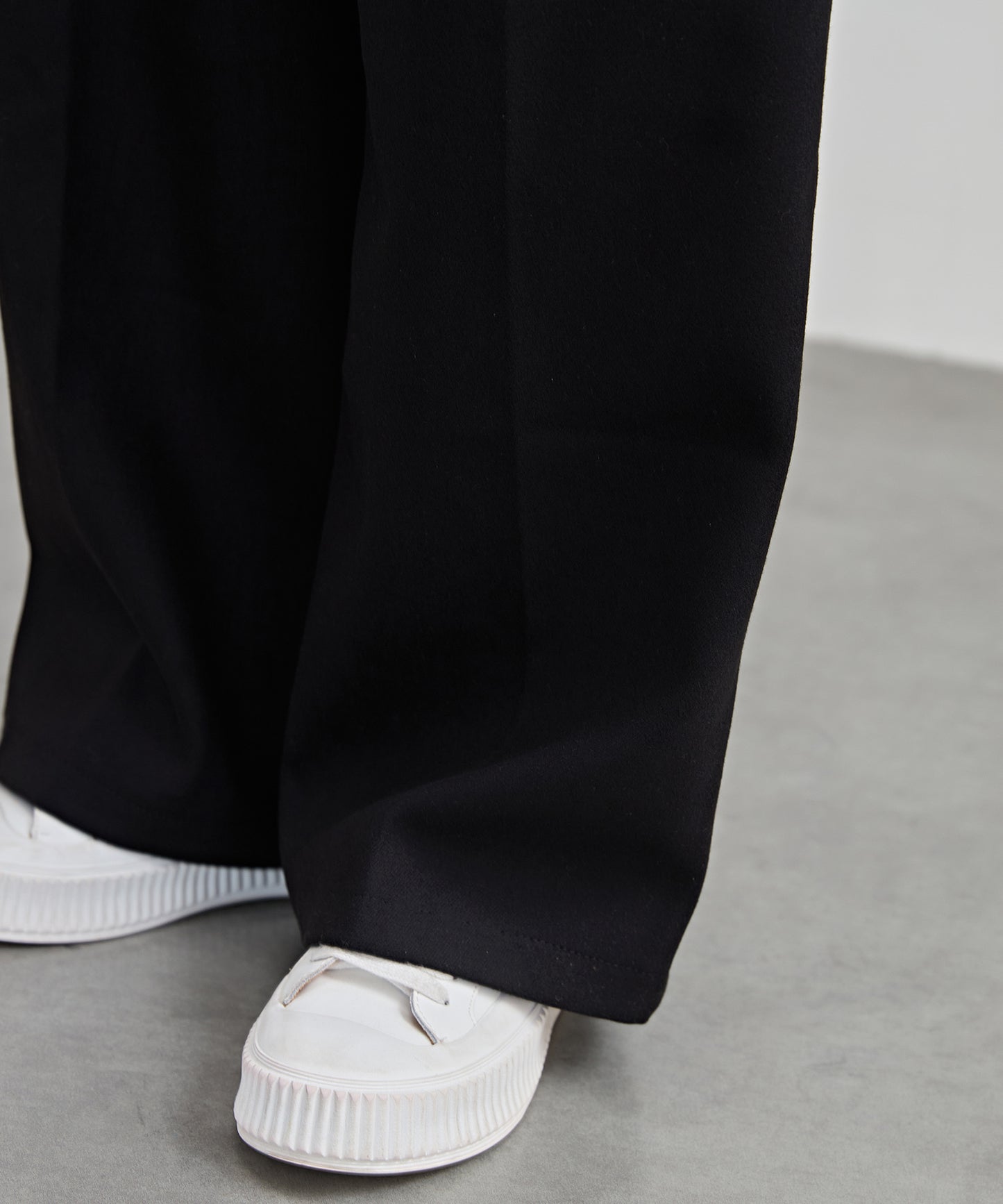 裏起毛 ハイウエスト センタープリーツ ワイド パンツ