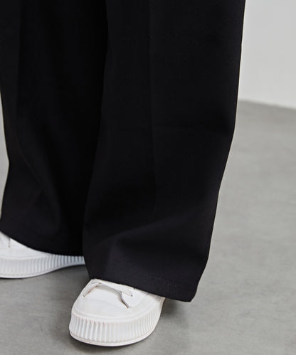 裏起毛 ハイウエスト センタープリーツ ワイド パンツ