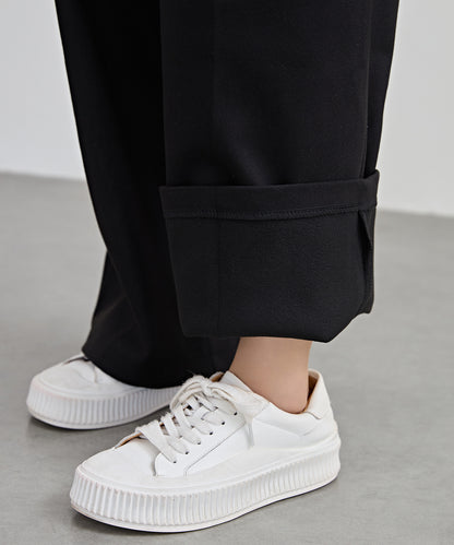 裏起毛 ハイウエスト センタープリーツ ワイド パンツ