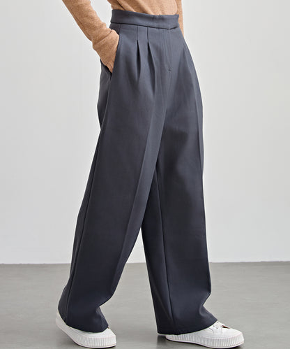 裏起毛 ハイウエスト センタープリーツ ワイド パンツ