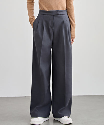 裏起毛 ハイウエスト センタープリーツ ワイド パンツ