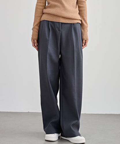 裏起毛 ハイウエスト センタープリーツ ワイド パンツ