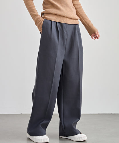 裏起毛 ハイウエスト センタープリーツ ワイド パンツ