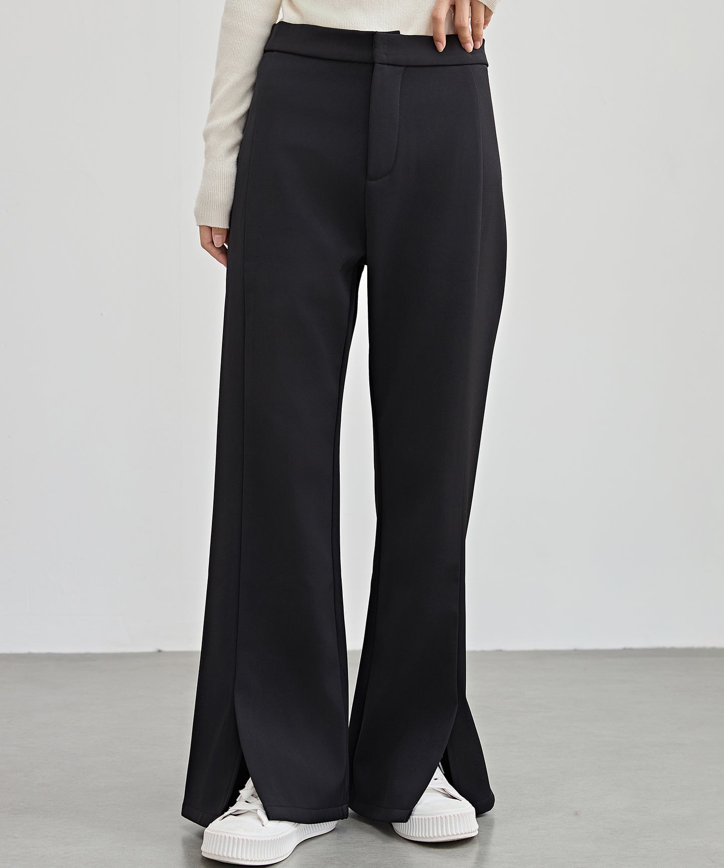 裾スリット ハイウエスト 裏起毛 ストレート パンツ