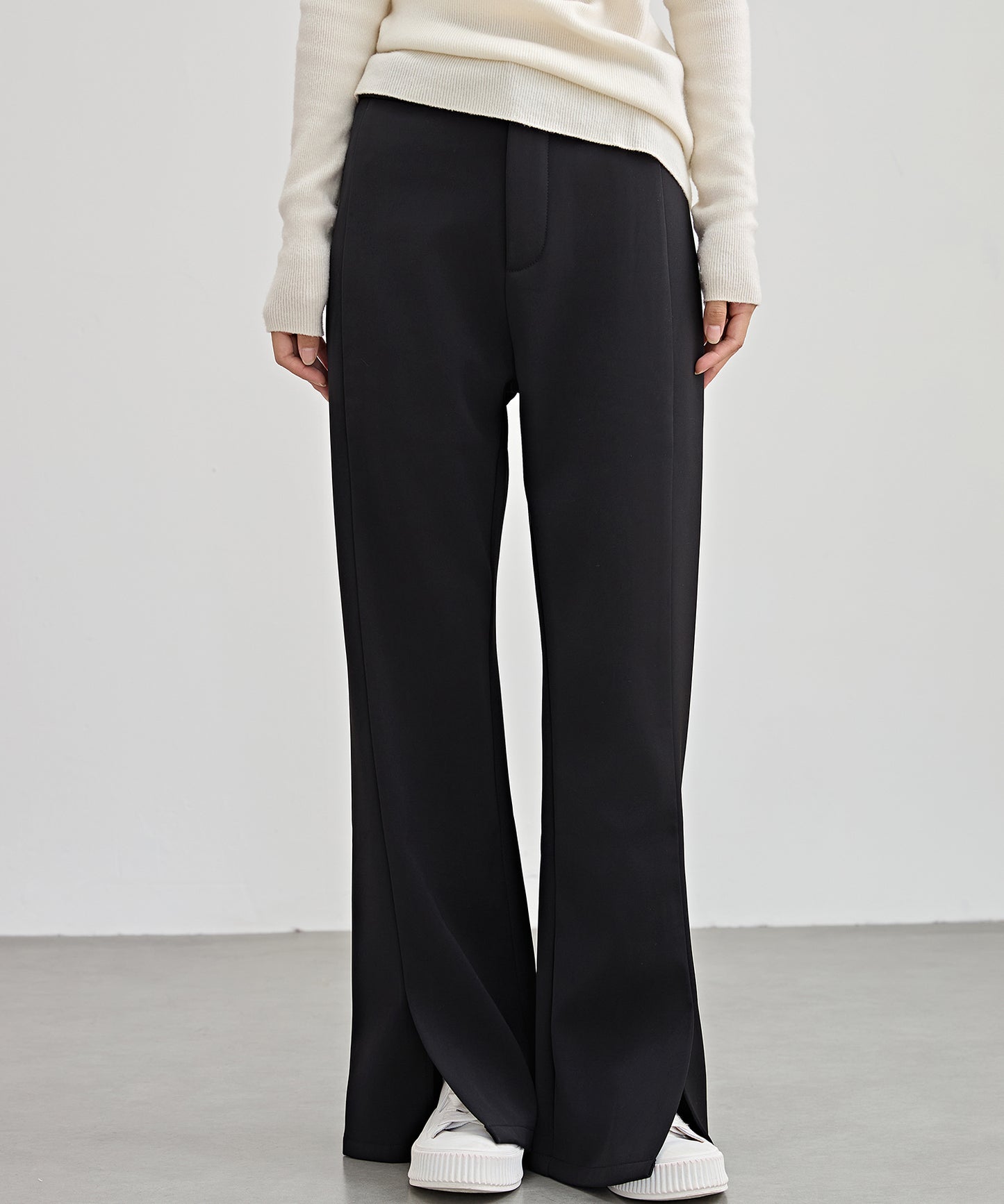 裾スリット ハイウエスト 裏起毛 ストレート パンツ