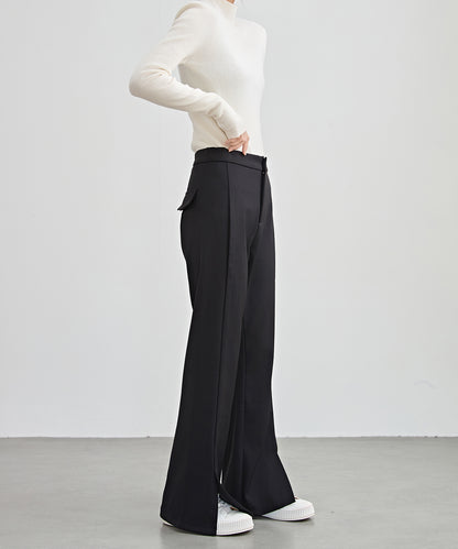 裾スリット ハイウエスト 裏起毛 ストレート パンツ