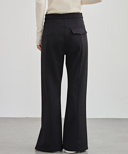 裾スリット ハイウエスト 裏起毛 ストレート パンツ