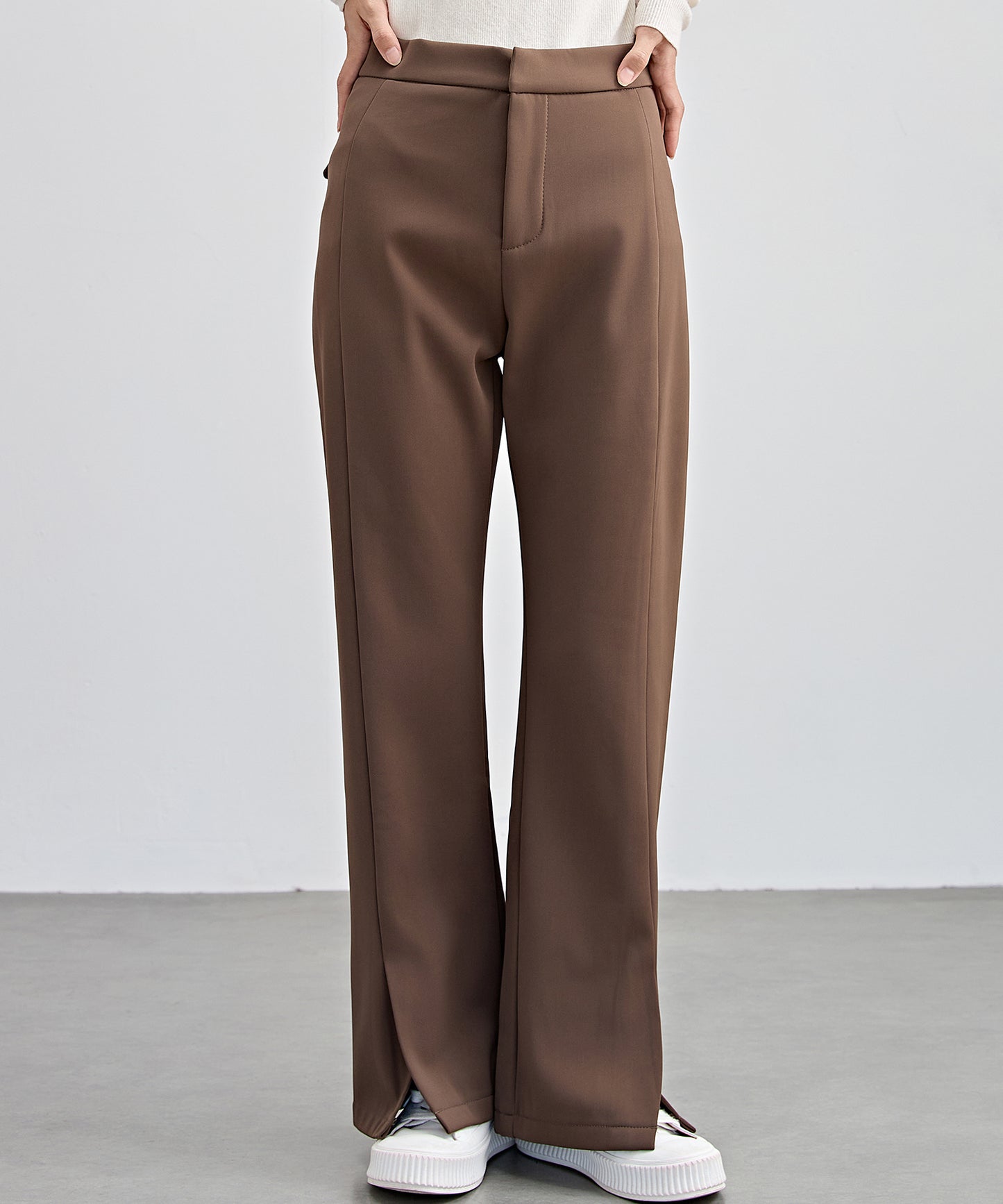 裾スリット ハイウエスト 裏起毛 ストレート パンツ