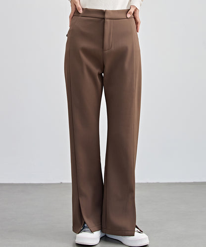 裾スリット ハイウエスト 裏起毛 ストレート パンツ