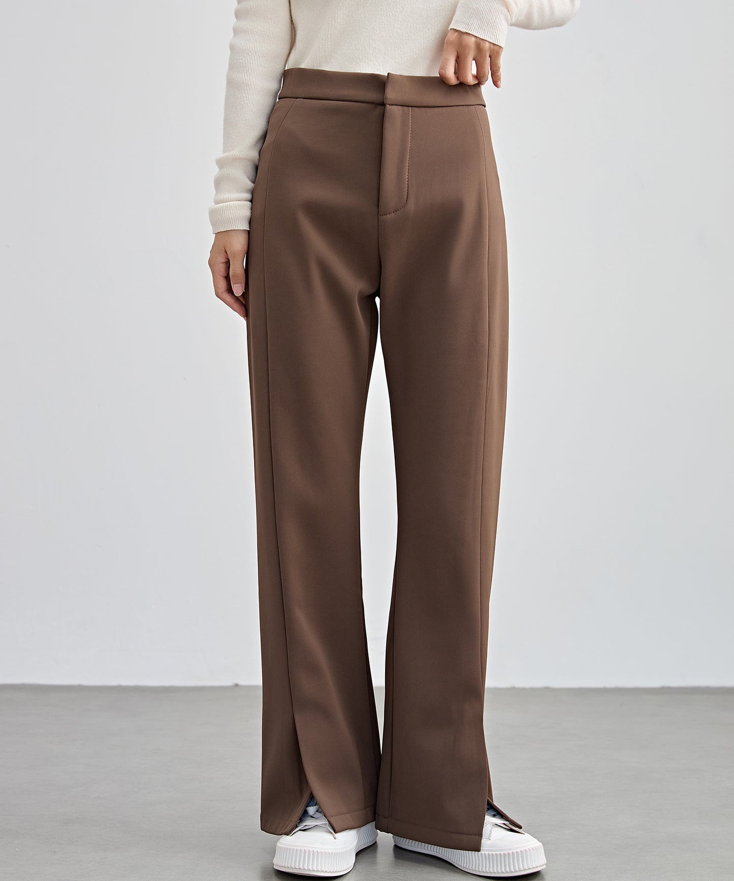 裾スリット ハイウエスト 裏起毛 ストレート パンツ