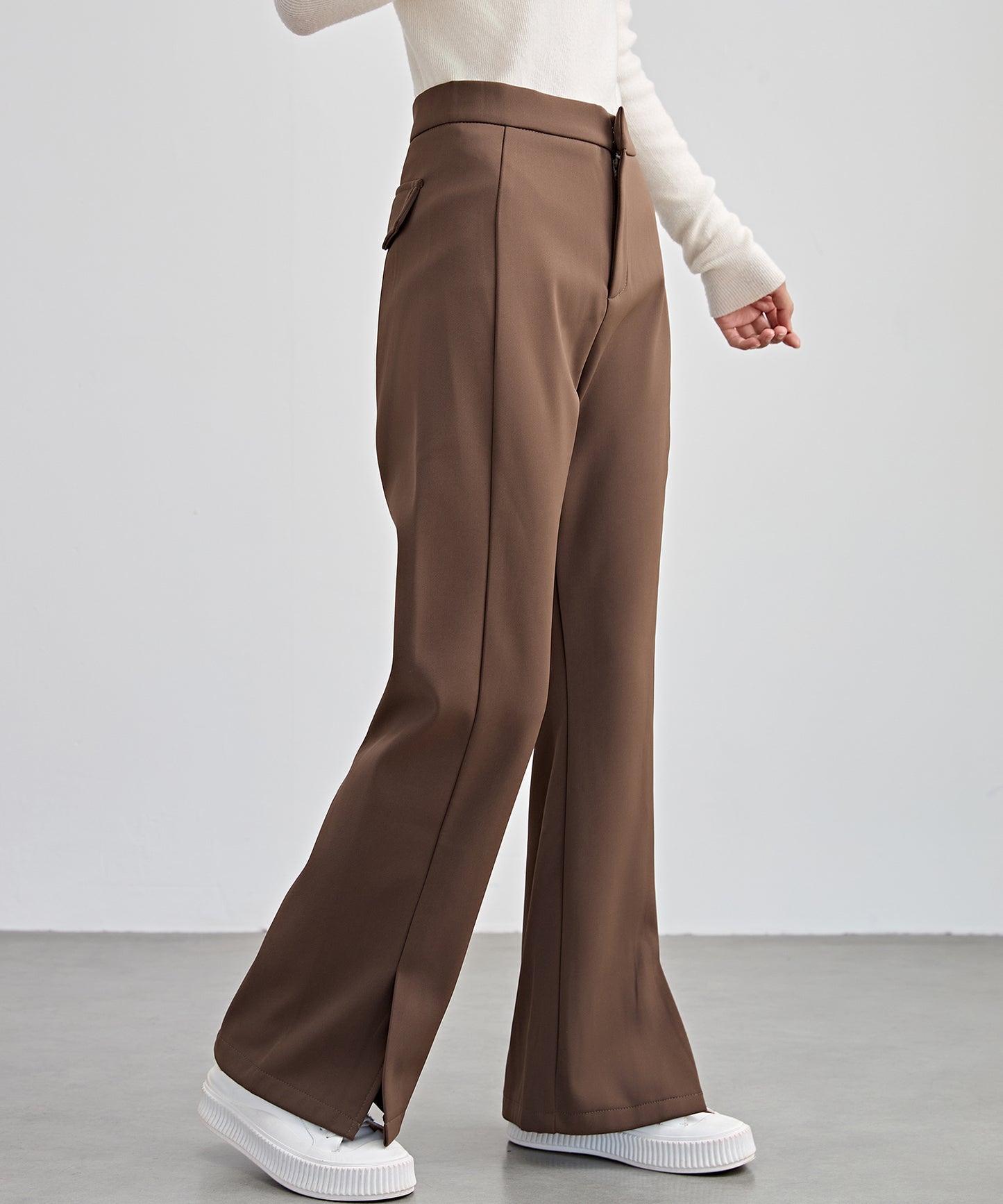 裾スリット ハイウエスト 裏起毛 ストレート パンツ