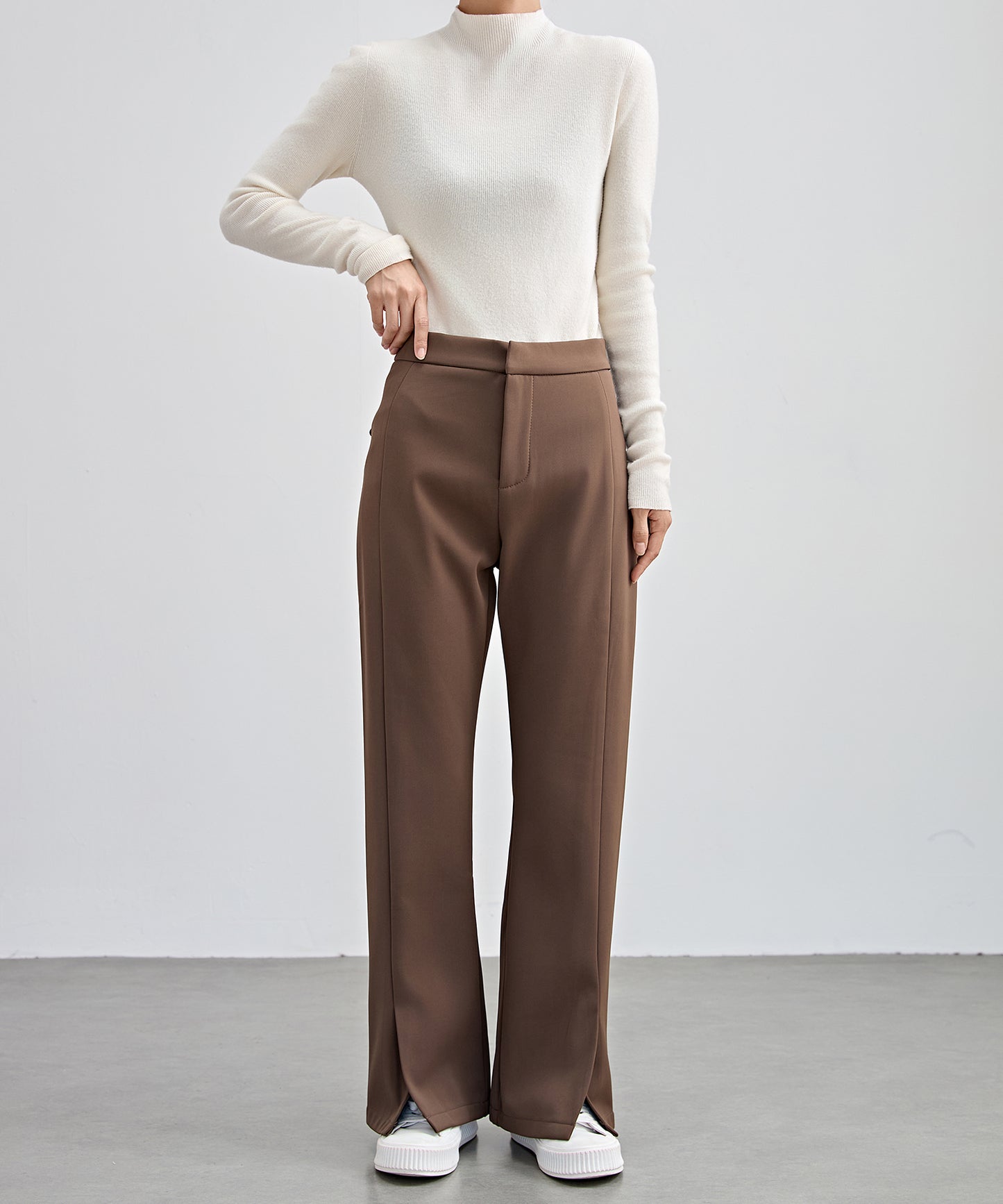 裾スリット ハイウエスト 裏起毛 ストレート パンツ