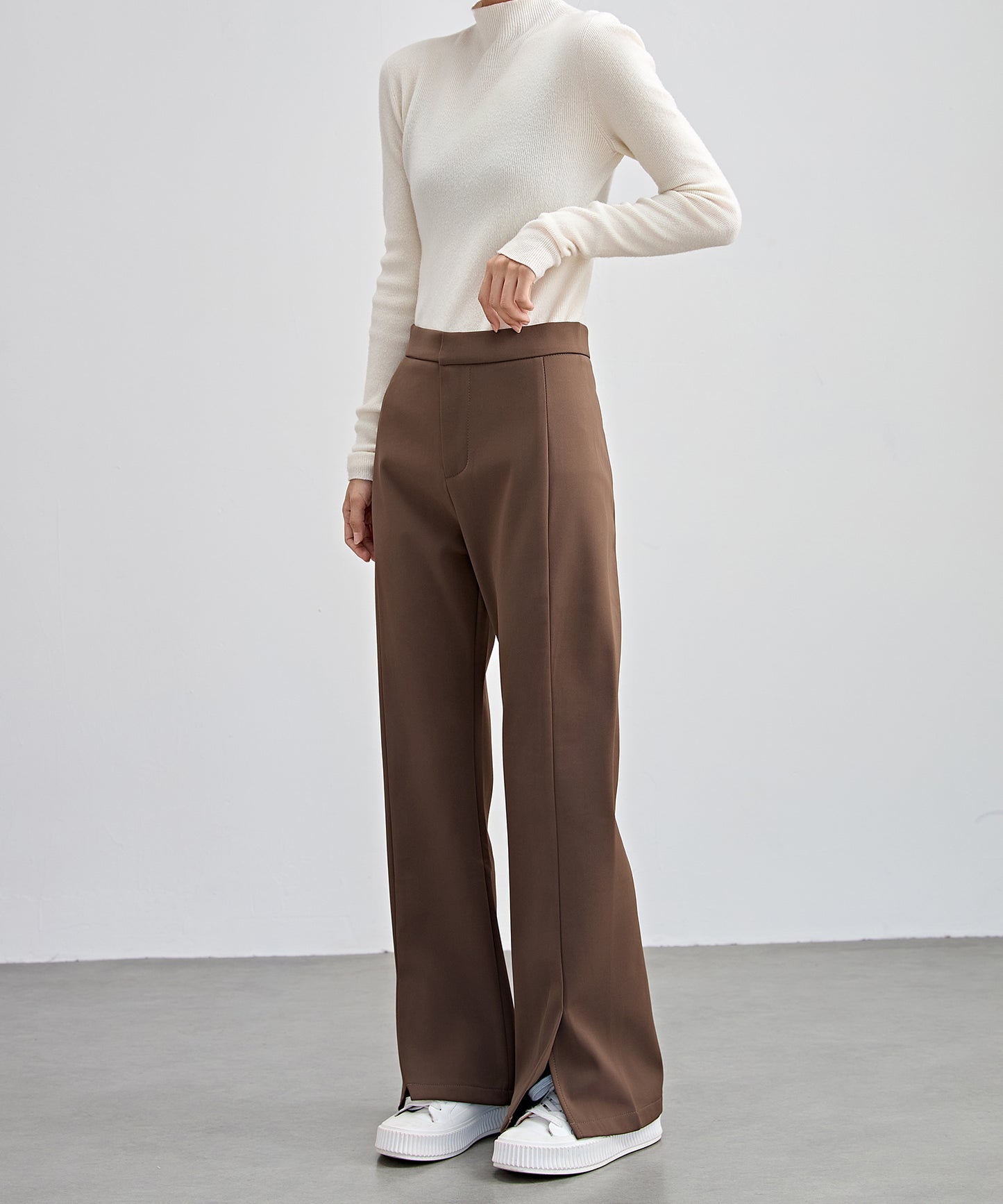 裾スリット ハイウエスト 裏起毛 ストレート パンツ