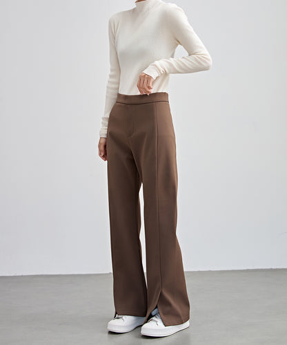 裾スリット ハイウエスト 裏起毛 ストレート パンツ