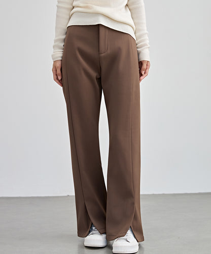 裾スリット ハイウエスト 裏起毛 ストレート パンツ