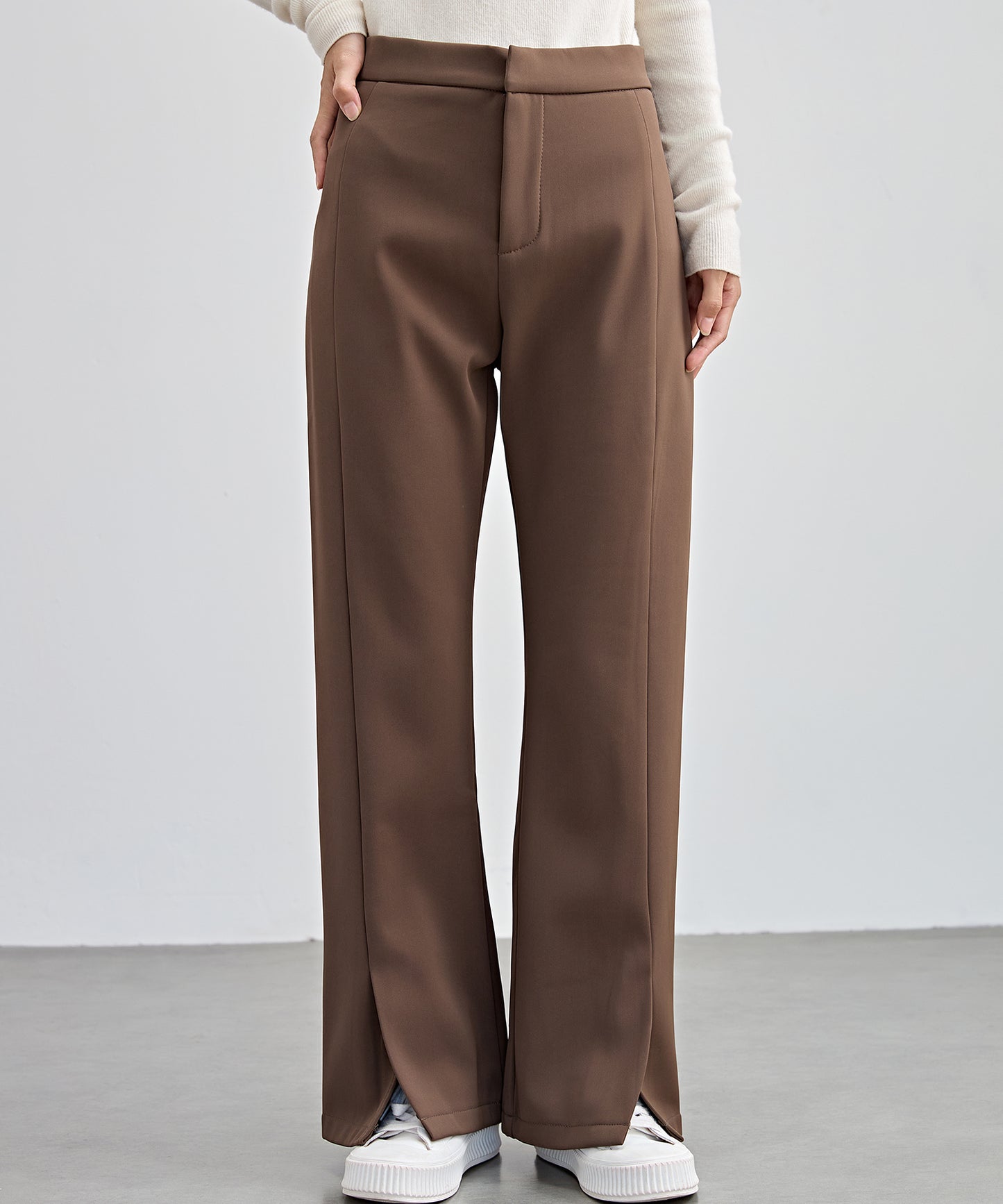 裾スリット ハイウエスト 裏起毛 ストレート パンツ