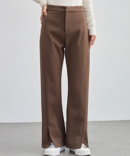 裾スリット ハイウエスト 裏起毛 ストレート パンツ