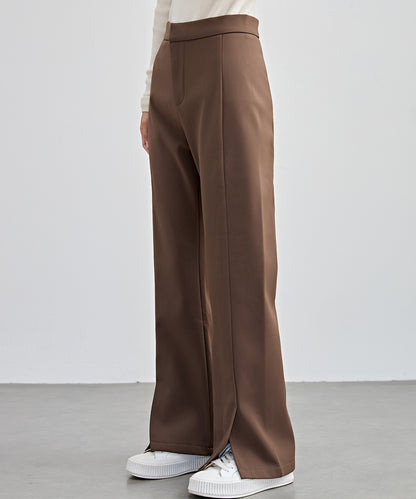 裾スリット ハイウエスト 裏起毛 ストレート パンツ