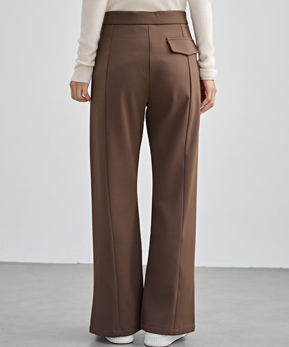 裾スリット ハイウエスト 裏起毛 ストレート パンツ