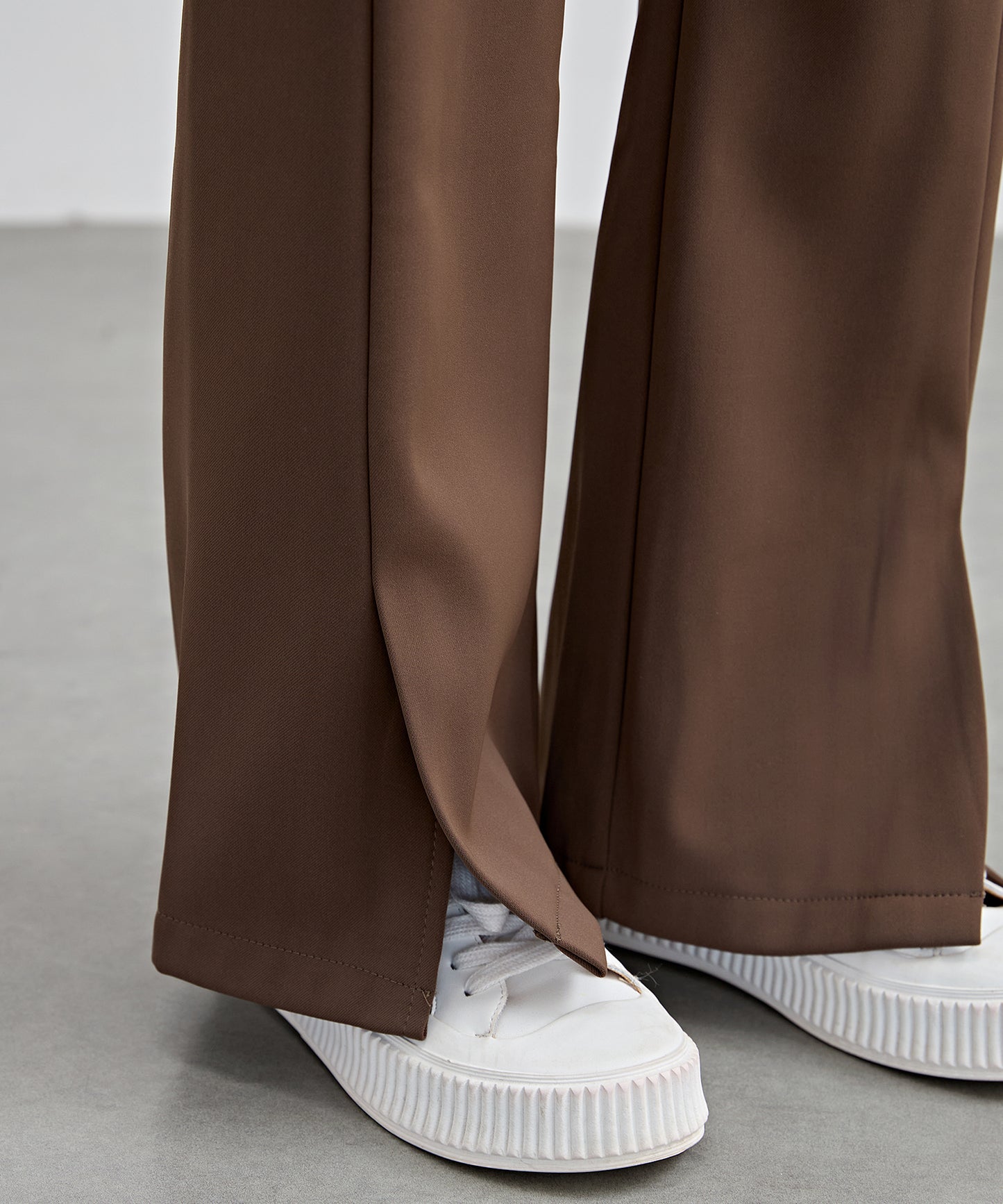 裾スリット ハイウエスト 裏起毛 ストレート パンツ