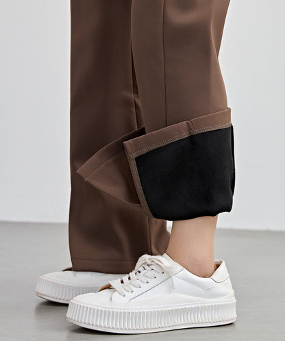 裾スリット ハイウエスト 裏起毛 ストレート パンツ