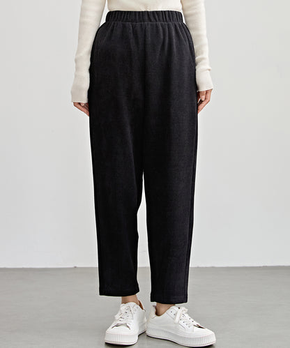 ソリッドカラー クロップド丈 テーパード イージーパンツ 裏起毛