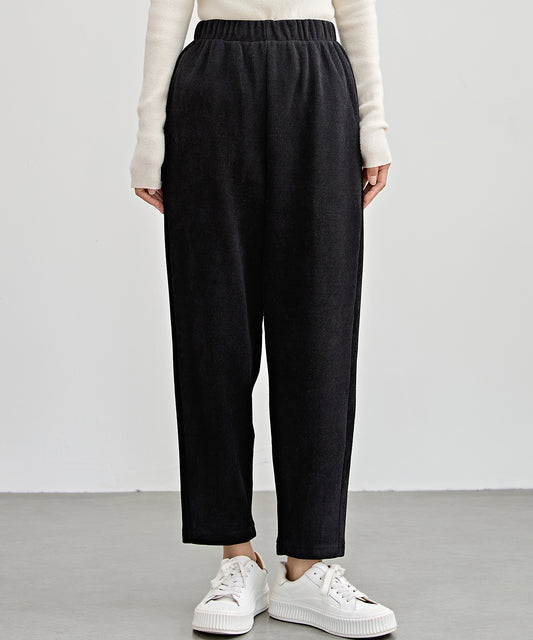 ソリッドカラー クロップド丈 テーパード イージーパンツ 裏起毛