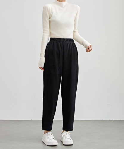 ソリッドカラー クロップド丈 テーパード イージーパンツ 裏起毛