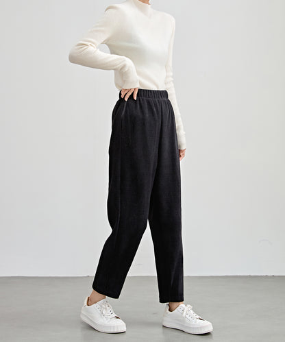 ソリッドカラー クロップド丈 テーパード イージーパンツ 裏起毛