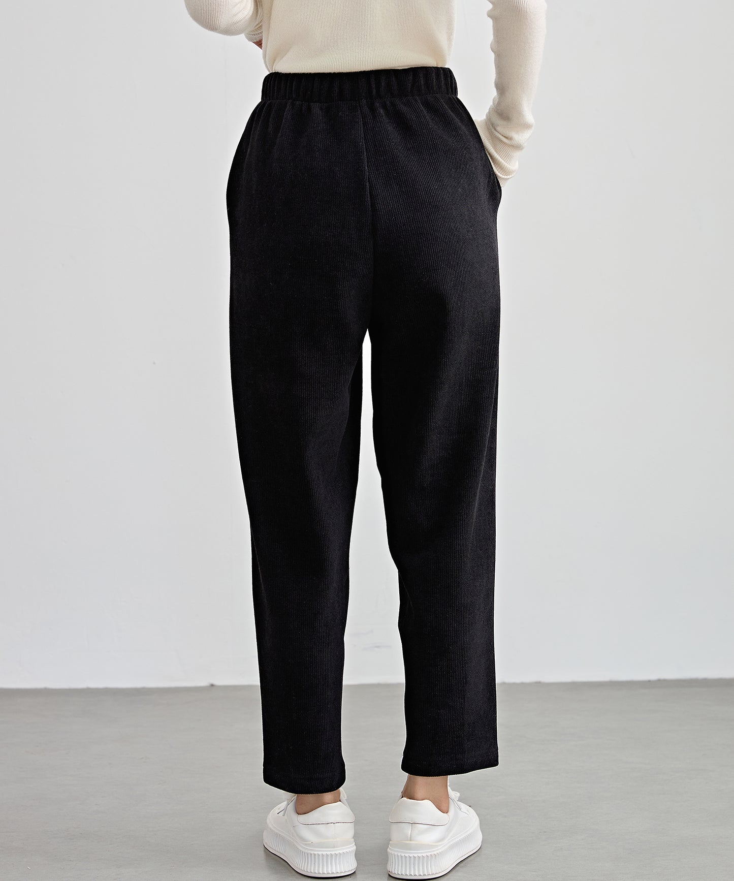 ソリッドカラー クロップド丈 テーパード イージーパンツ 裏起毛