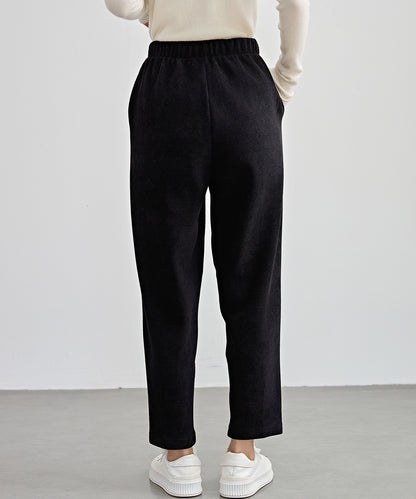ソリッドカラー クロップド丈 テーパード イージーパンツ 裏起毛
