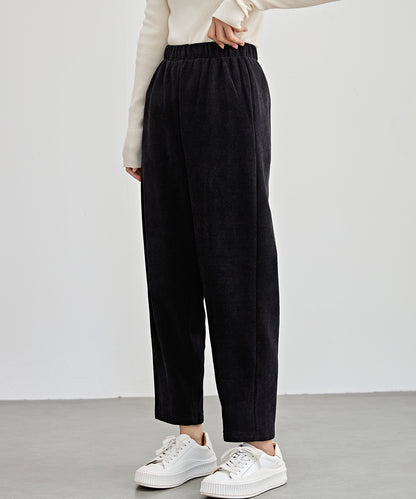 ソリッドカラー クロップド丈 テーパード イージーパンツ 裏起毛