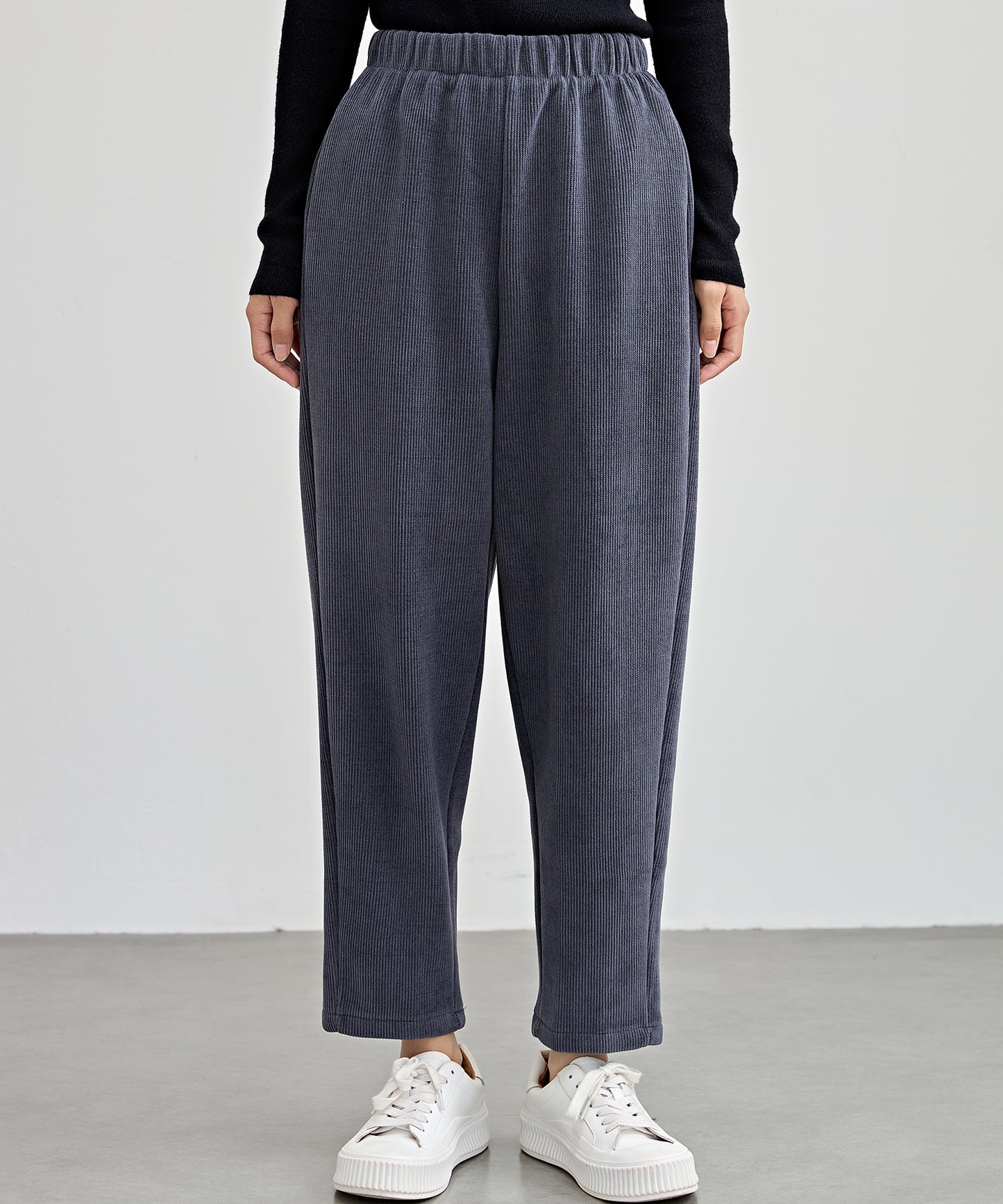 ソリッドカラー クロップド丈 テーパード イージーパンツ 裏起毛