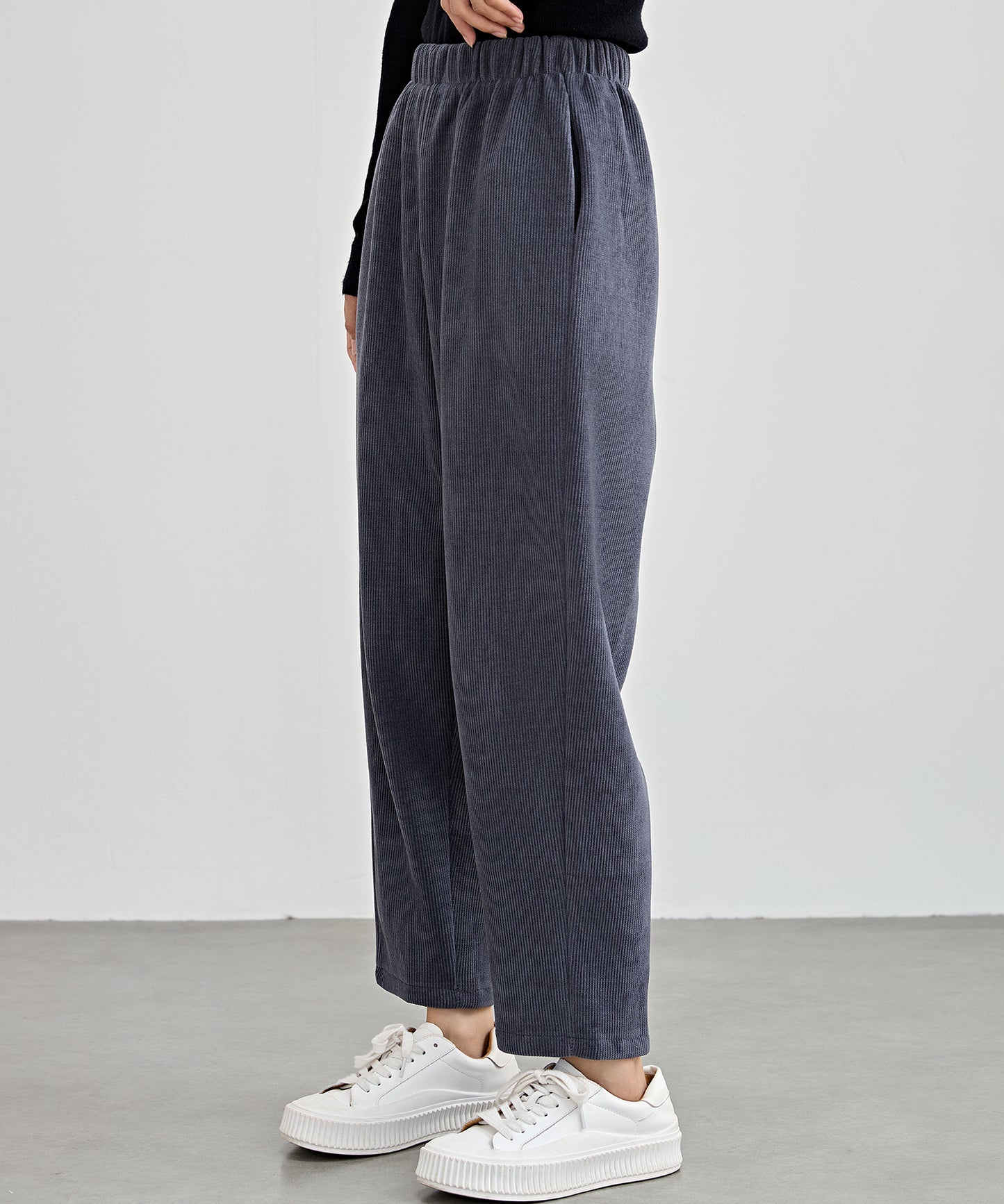 ソリッドカラー クロップド丈 テーパード イージーパンツ 裏起毛