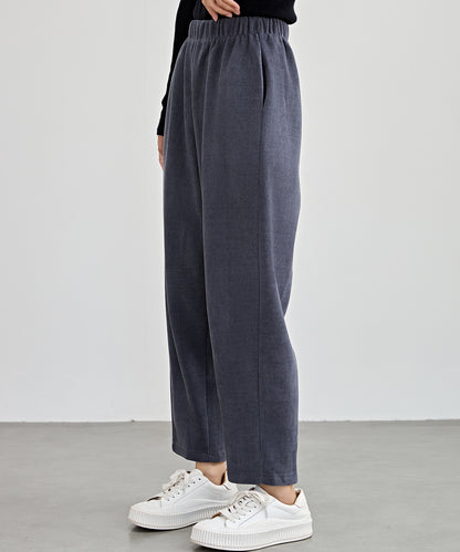 ソリッドカラー クロップド丈 テーパード イージーパンツ 裏起毛