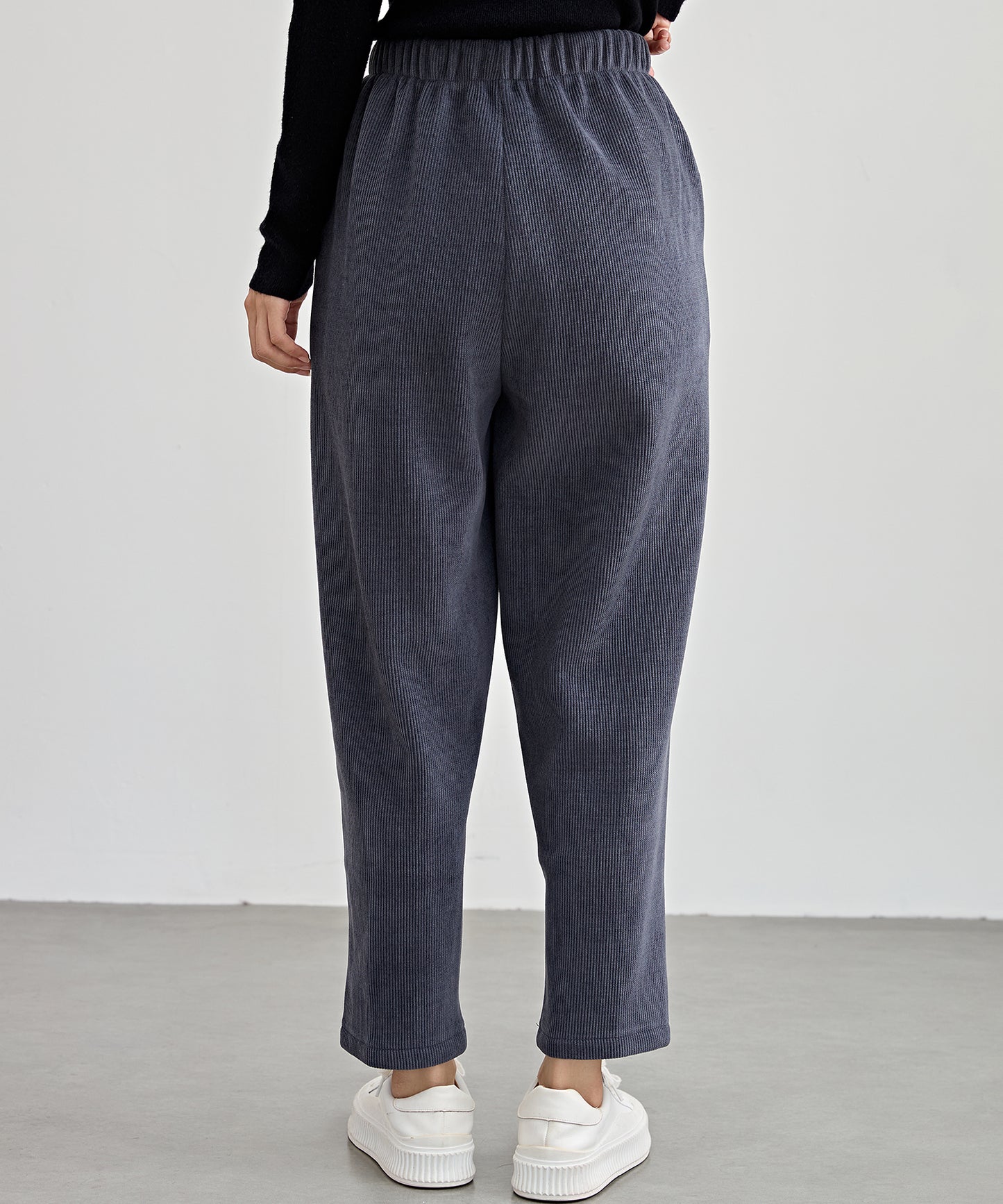 ソリッドカラー クロップド丈 テーパード イージーパンツ 裏起毛