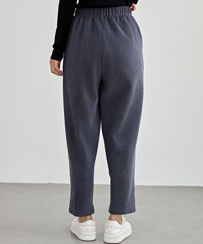 ソリッドカラー クロップド丈 テーパード イージーパンツ 裏起毛